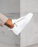 Men's Low Top Sneakers Gold Zipper Designer Shoes White (5)