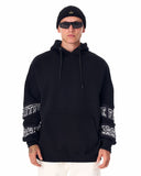 Men's Oversized Sleeve Signature Detailed Black Hoodie