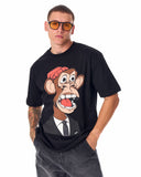 Men's Monkey Printed Oversized Black T-shirt (5)
