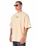 Men's Beige Oversized T-Shirt with 3D Print and Bold Sleeve, Back Details (2)