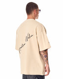 Men's Beige Oversized T-Shirt with 3D Print and Bold Sleeve, Back Details (3)