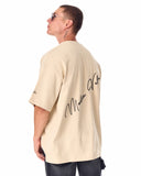 Men's Beige Oversized T-Shirt with 3D Print and Bold Sleeve, Back Details (8)