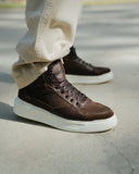 Men's Smart Casual High Top Brown Leather Sneakers (5)