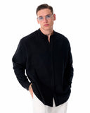 Mandarin Neck Oversized Linen Black Shirt (5)