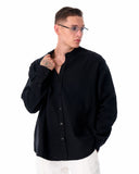 Mandarin Neck Oversized Linen Black Shirt (6)