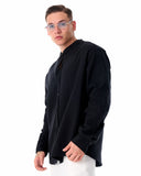 Mandarin Neck Oversized Linen Black Shirt (7)