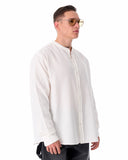 Mandarin Neck Oversized Linen White Shirt (2)