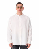 Mandarin Neck Oversized Linen White Shirt (3)