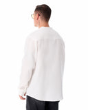 Mandarin Neck Oversized Linen White Shirt (4)