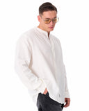 Mandarin Neck Oversized Linen White Shirt (7)