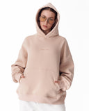 Back Embroidery Oversized Beige Hoodie For Women