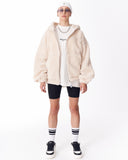 Women's Beige Plush Zipper Hoodie With Embroidery Print (14)