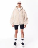 Women's Beige Plush Zipper Hoodie With Embroidery Print (9)