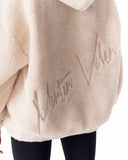 Women's Beige Plush Zipper Hoodie With Embroidery Print (8)