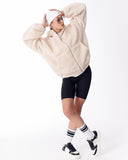 Women's Beige Plush Zipper Hoodie With Embroidery Print (11)