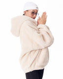 Women's Beige Plush Zipper Hoodie With Embroidery Print (12)