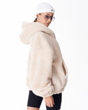 Women's Beige Plush Zipper Hoodie With Embroidery Print (13)
