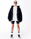 Women's Black Plush Zipper Hoodie With Embroidery Print (13)