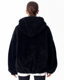 Women's Black Plush Zipper Hoodie With Embroidery Print (8)