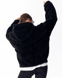 Women's Black Plush Zipper Hoodie With Embroidery Print (2)