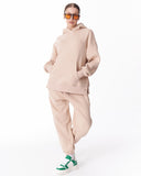 Women's Side Button Beige Hoodie (7)