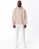 Minimalist Sleeve Printed Beige Oversized Hoodie (16)