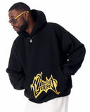 Pocket Embroidery Oversized Black Hoodie (11)