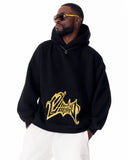 Pocket Embroidery Oversized Black Hoodie (7)