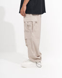 Men's Parachute Fabric Wide Leg Cargo Jogger in Beige (3)