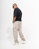 Men's Parachute Fabric Wide Leg Cargo Jogger in Beige (5)