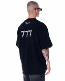 ‘777’ Men’s Oversized Black Designer T-shirt with 3D Print Detail (5)