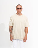 Men’s Regular Fit Crew Neck Melange Cream T-shirt with Pocket