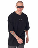 Minimalist Chest Printed Oversized Black T-shirt (5)