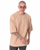 Minimalist Chest Printed Oversized Beige T-shirt (5)