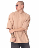 Minimalist Chest Printed Oversized Beige T-shirt (6)