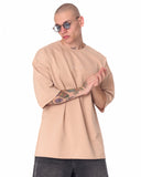 Minimalist Chest Printed Oversized Beige T-shirt (8)