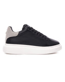 V-Harmony Men's Black Shoes with Gray Suede Heel Tab