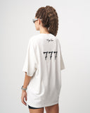 '777’ Women’s Basic Oversized White T-shirt with 3D Print Detail (3)