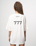 '777’ Women’s Basic Oversized White T-shirt with 3D Print Detail
