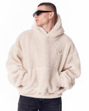 Beige Plush Hoodie With Embroidery Print (5)