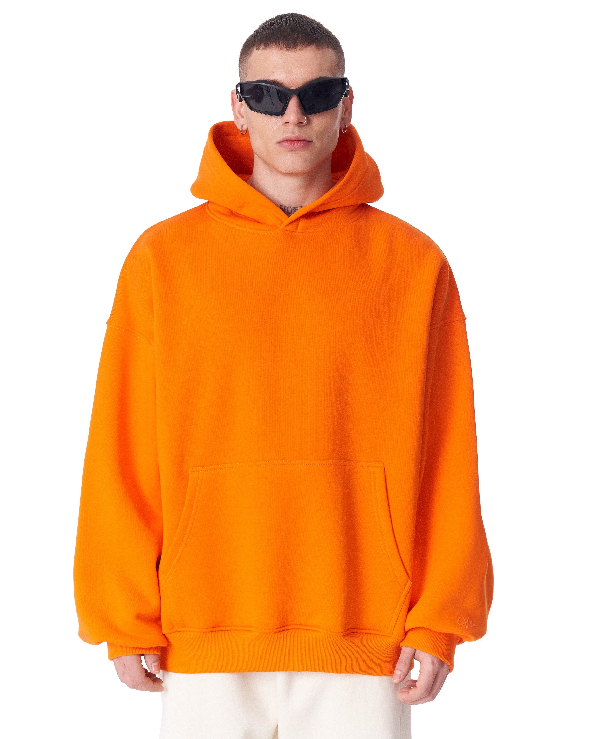 Minimalist Kol Baskılı Turuncu Oversize Hoodie | MV – Martin Valen