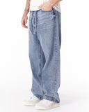 Men's Baggy Fit Light Blue Jeans with Denim Drawstring (4)