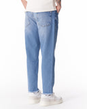 Men's Washed Blue Straight Leg Raw Hem Jeans (5)