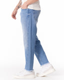 Men's Washed Blue Straight Leg Raw Hem Jeans (6)