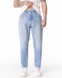 Men's Light Blue Straight Leg Raw Hem Jeans
