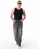 Men's Baggy Fit Faded Black Jeans with Denim Drawstring (6)