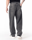 Men's Baggy Fit Faded Black Jeans with Denim Drawstring (10)