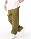 Adjustable Cuff Khaki Wide-Leg Trousers (6)