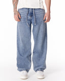 Men's Baggy Fit Light Blue Jeans with Denim Drawstring