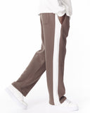 Brown-White Sweatpants With Stripes on Side